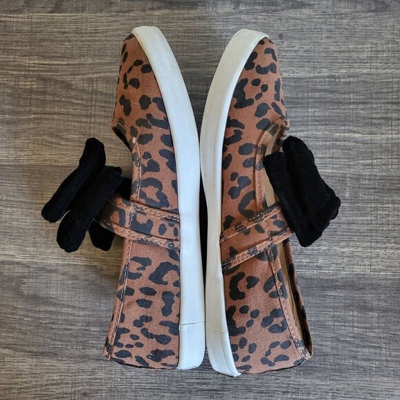 Janie and Jack Cheetah Print Bow Slip-On Sneaker Shoes Brown/Black Size Kid's 3 - Picture 6 of 9
